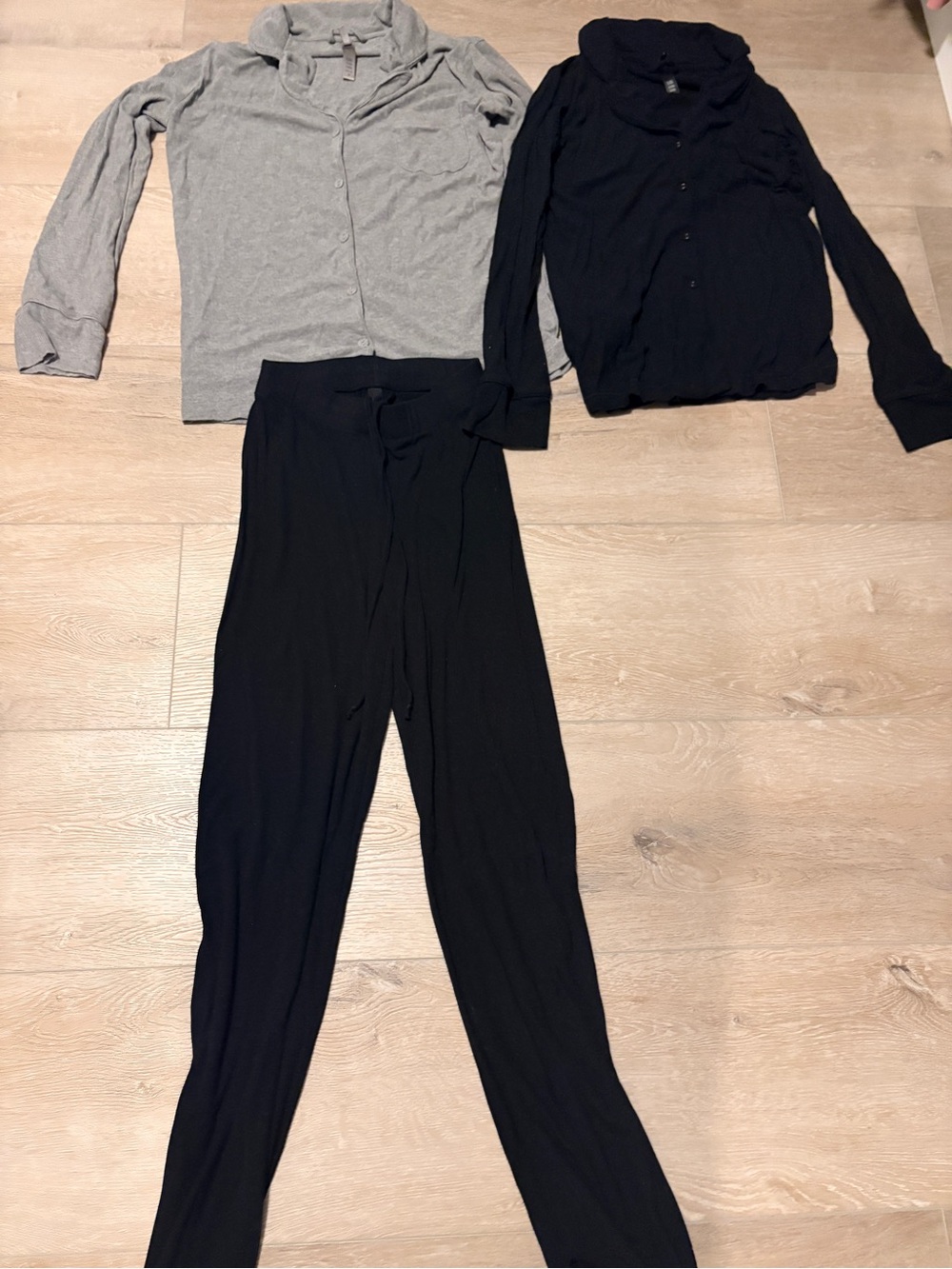 SKIMS Black Jersey Lounge Pants and Layering Tops